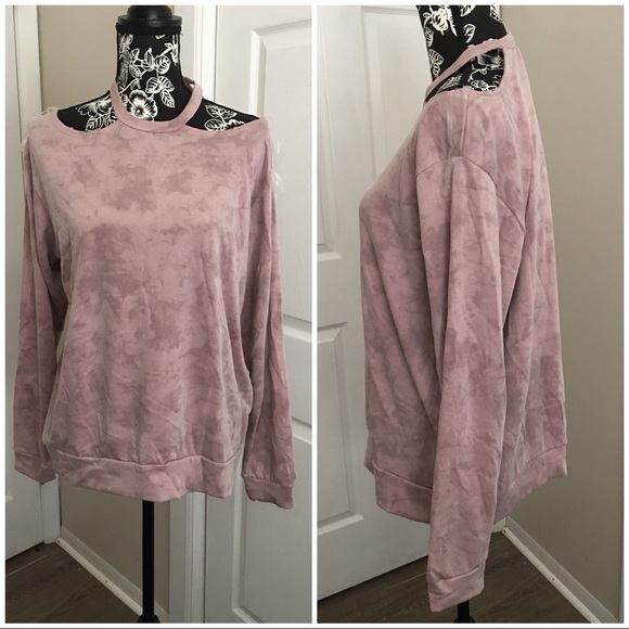 πHPπMauve Cold Shoulder Tie Dye Sweatshirt - Picture 2 of 5